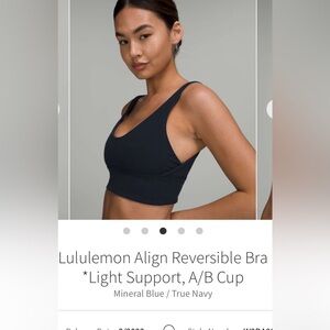 Lululemon Athletica Reversible Bra in Mineral Blue and True Navy